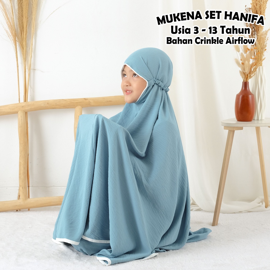 ManJadda -  Mukena Anak 2-15 Tahun Polos Crinkle Airflow Mukenah Travel Anak dan Usia Tanggung Premium Original Bandung