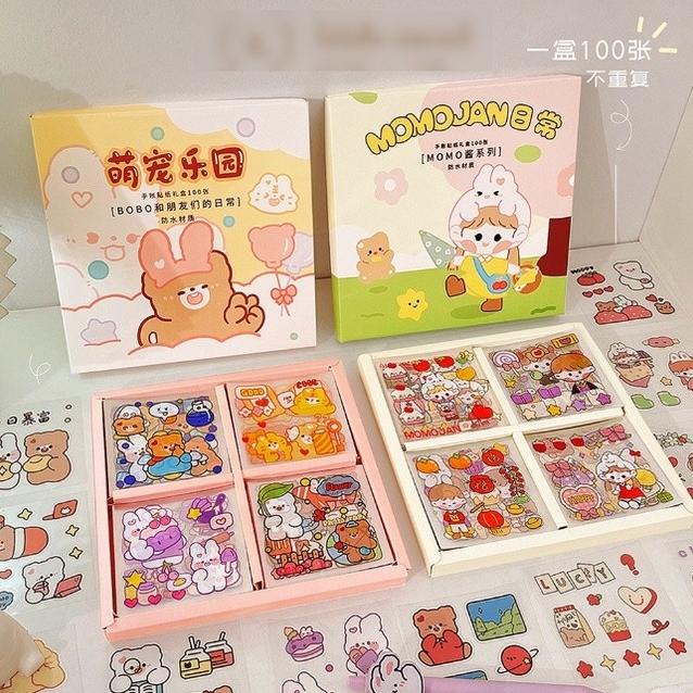 

100 Lembar Stiker Buku Tumblr Motif Momo Sticker Box Kartun Korea Lucu DISKON