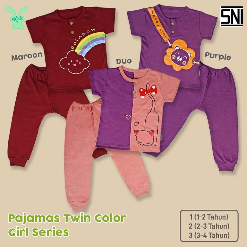 ARUCHI Twin Color baju anak piyama aruchi retro set