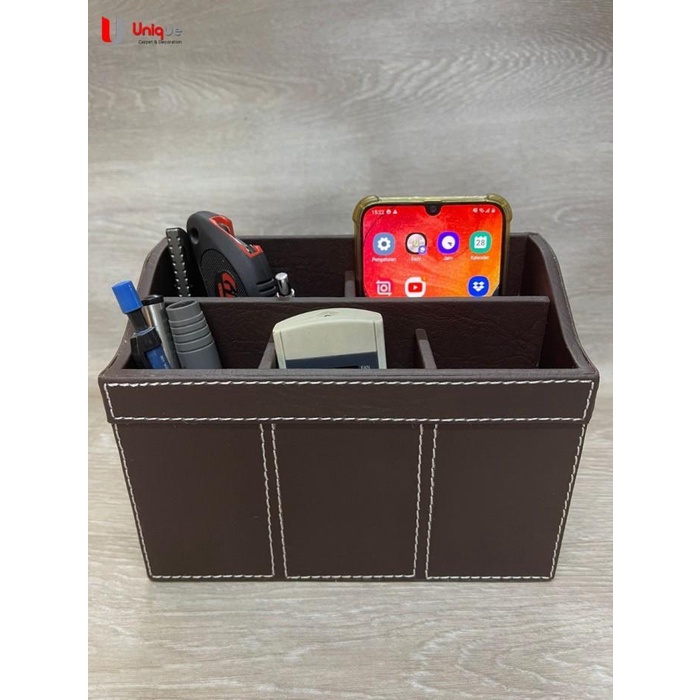 

Tempat Wadah ATK / Kotak Pensil Pena Remot Handphone Bahan Kulit