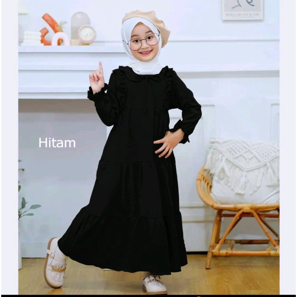 dres anak - syafa dres bahan crincle - gamis anak kekinian - gaun 3-12 tahun