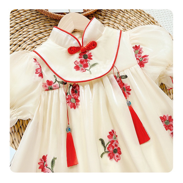 Dress Anak Perempuan Cheonsam Satin Merah Cream Impor