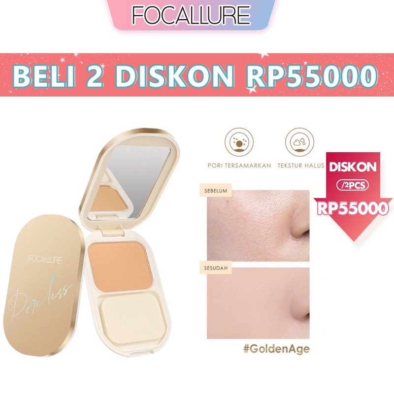 Focallure #GoldenAge long-lasting poreless compact powder soft focus matte Invisible pores lightweight Pressed Powder Smooth Oil Control Waterproof