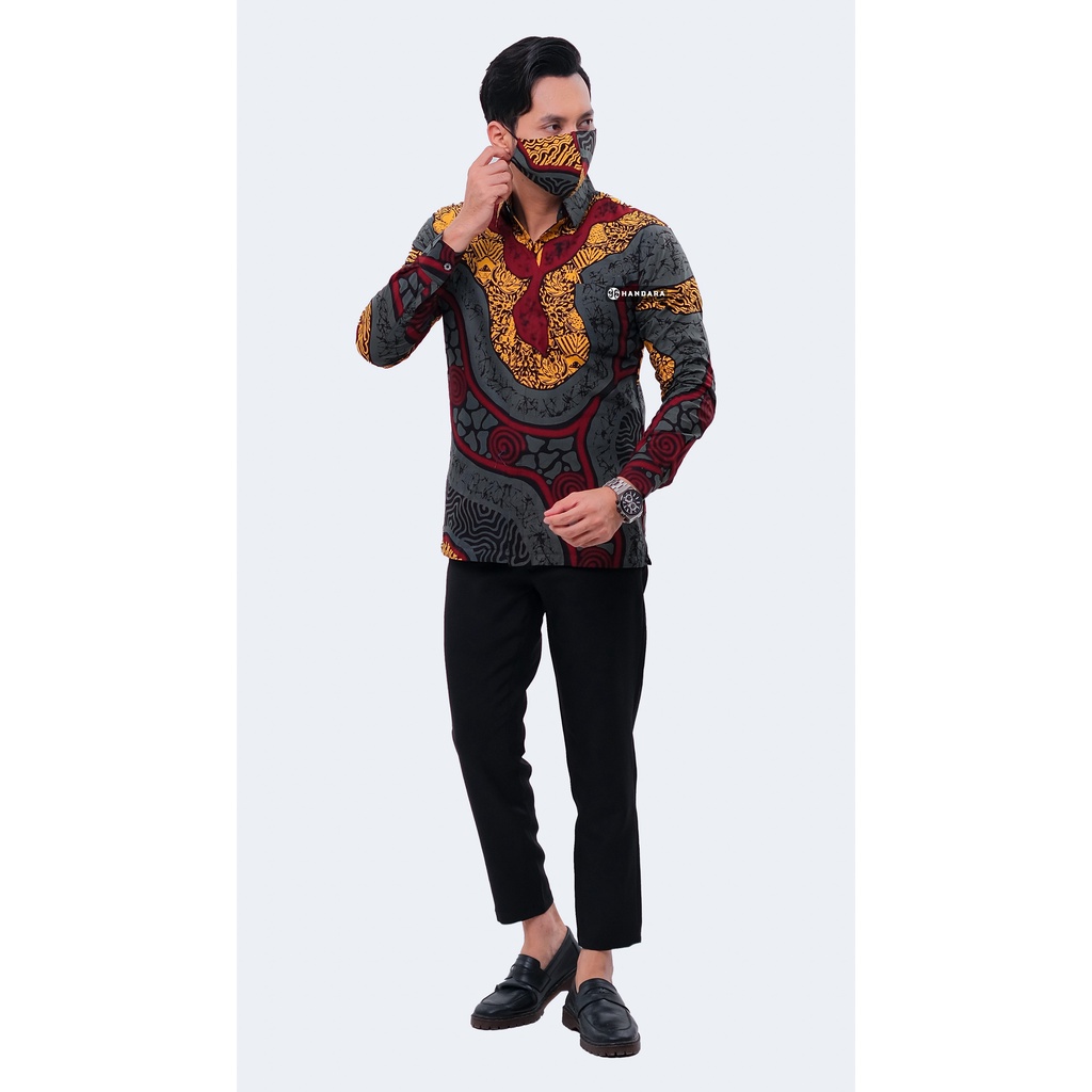 Baju Kemeja Batik Pria Lengan Panjang Slim Fit Premium Modern Full Furing Katun Halus Original Handara Motif Gurdo Abstrak HB-311