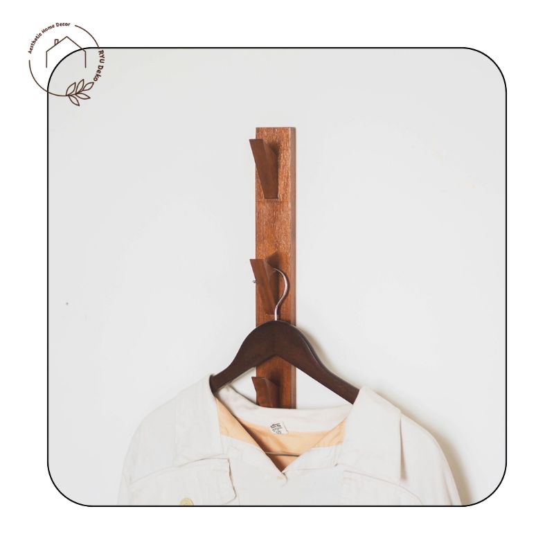 Ryu Deco | Gantungan Baju Tas Topi Vertical Aesthetic Kayu Mahoni Rak Tas Gantung Serbaguna Minimali