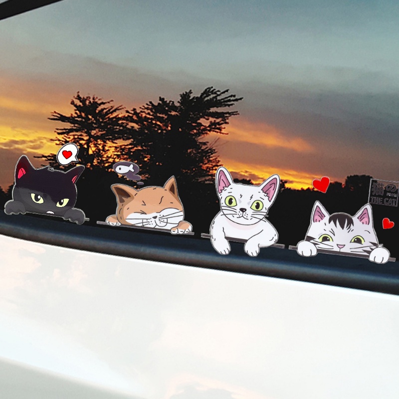 Kepribadian Mobil Kucing Lucu Stiker Berbaring Jendela Kucing Stiker Reflektif Goresan Decal Auto Motor Listrik Dekorasi