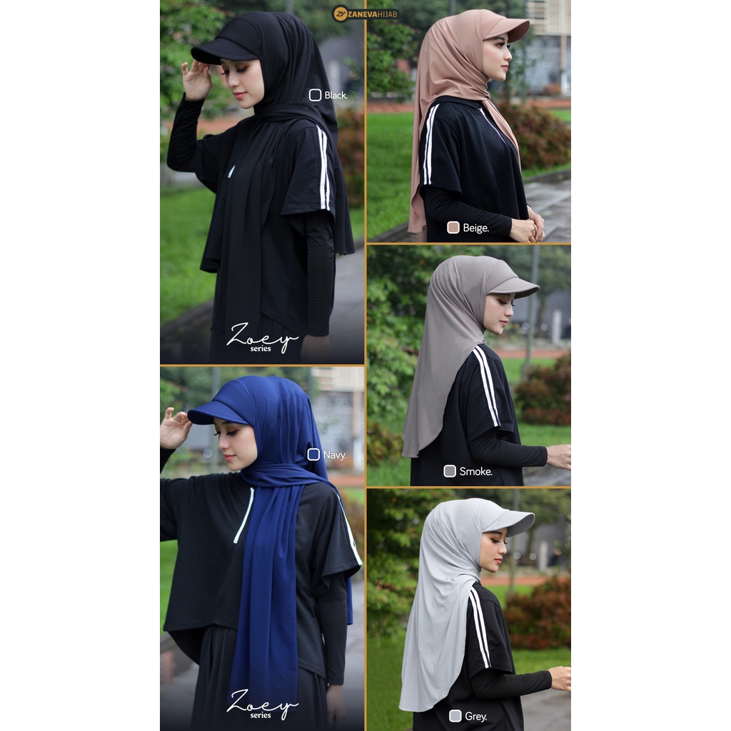 Zoey Sporty l Topi Hijab Instan l Hijab Topi Olahraga l Pashmina Topi By Zaneva