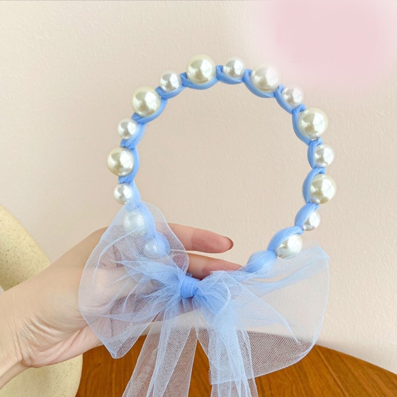 [MTOYS] Bandana Mutiara Pita Tulle Panjang Bisa diikat Gaya Korea Bando Anak Import - SH2003