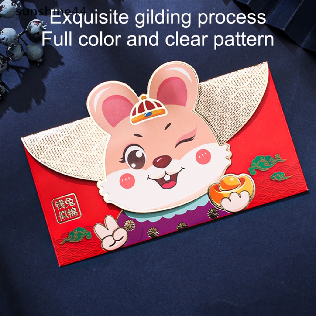 Sunshine 4Pcs Amplop Merah Lucu Hongbao 2023tahun Baru Festival Musim Semi Kantong Merah Paket Uang Keberuntungan Kartun Tas Hadiah.