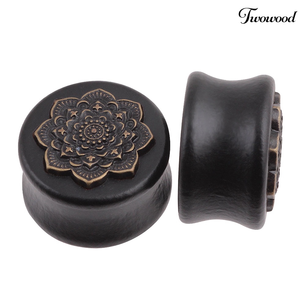 Twowood 1Pc Vintage Lady Mandala Bunga Double Flared Ear Expander Plug Piercing Perhiasan