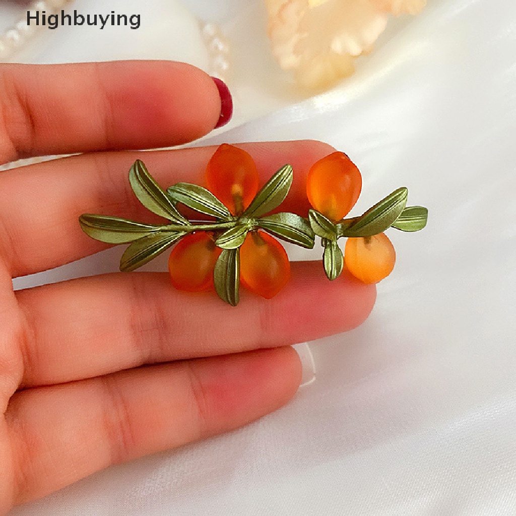 Hbid 1Pc Retro Art Buah Mengkilap Daun Jeruk Bros Untuk Wanita Mantel Perhiasan Hadiah Glory