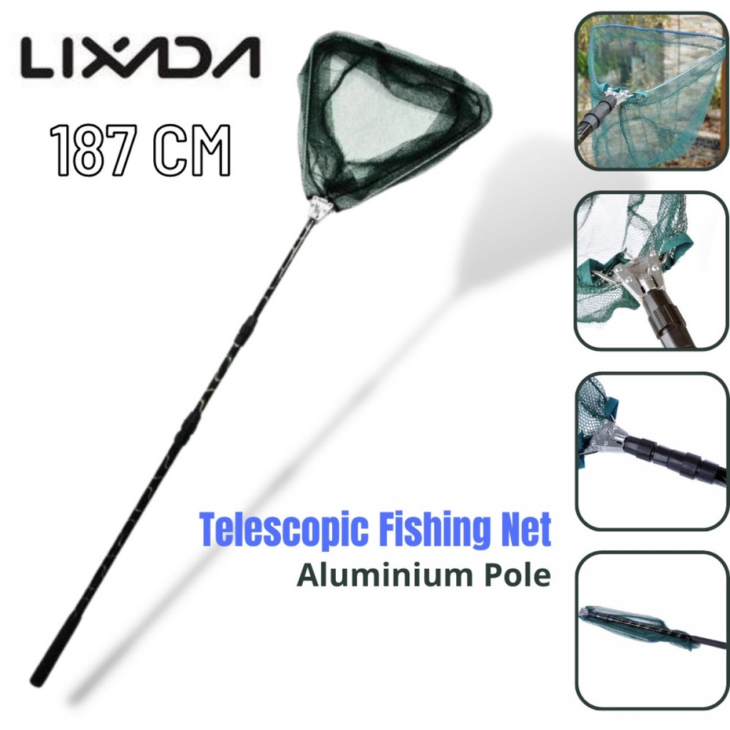 LIXADA Serokan Jaring Ikan Telescopic Fishing Net Pole Aluminium 187CM