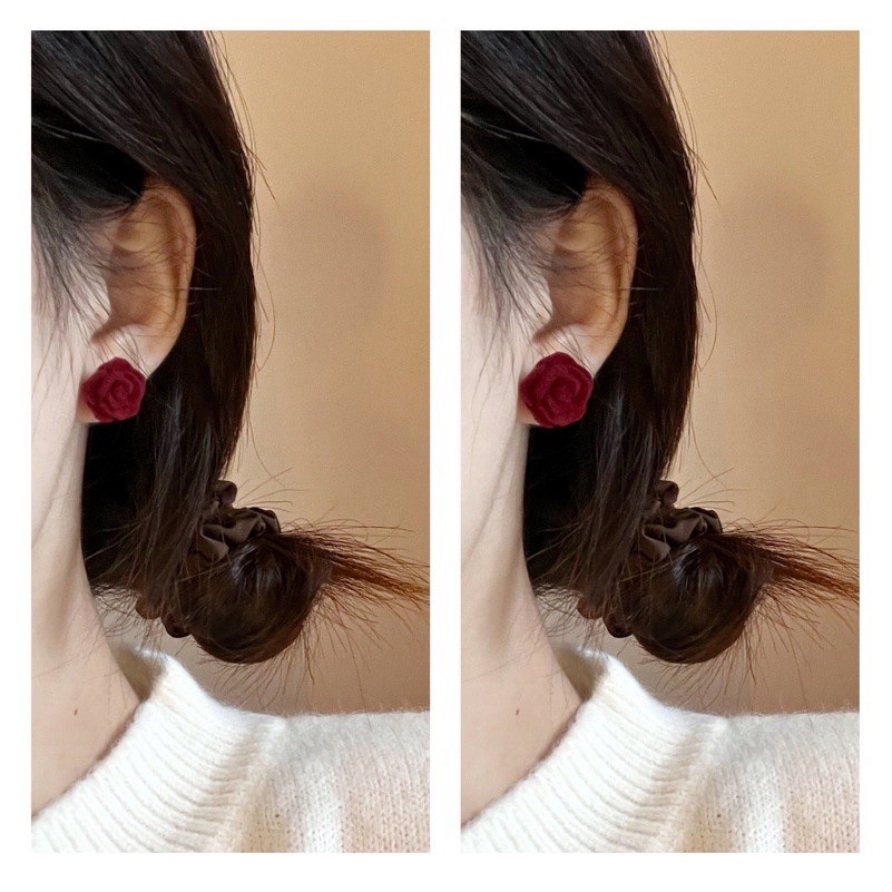 anting bunga mawar abub bludru stainless