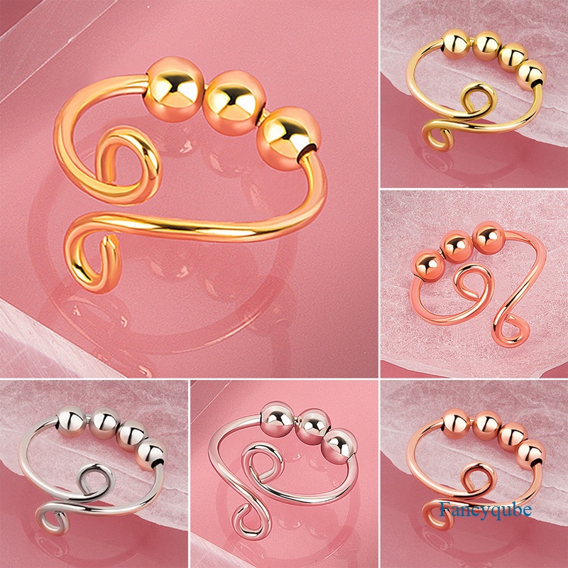 Trendy Anti Kecemasan Cincin Untuk Wanita Pria Manik-Manik Fidget Rings Adjustable Stackable Stress Relief Jari Sederhana Spinner Rings Perhiasan