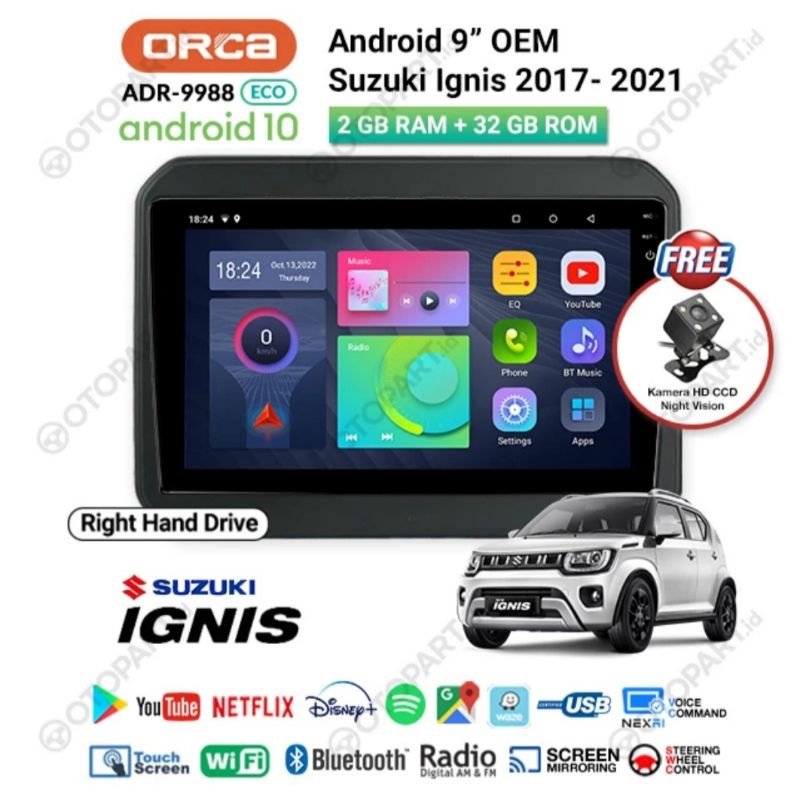 Head Unit Android 9&quot; IGNIS Head Unit Android ORCA RAM 2GB + 32GB Suzuki Ignis