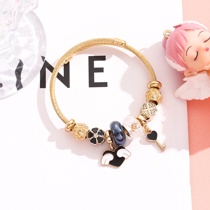 XiaoboACC Korea Fashion Stainless Steel Cinta Kunci Liontin DIY Adjustable Gelang