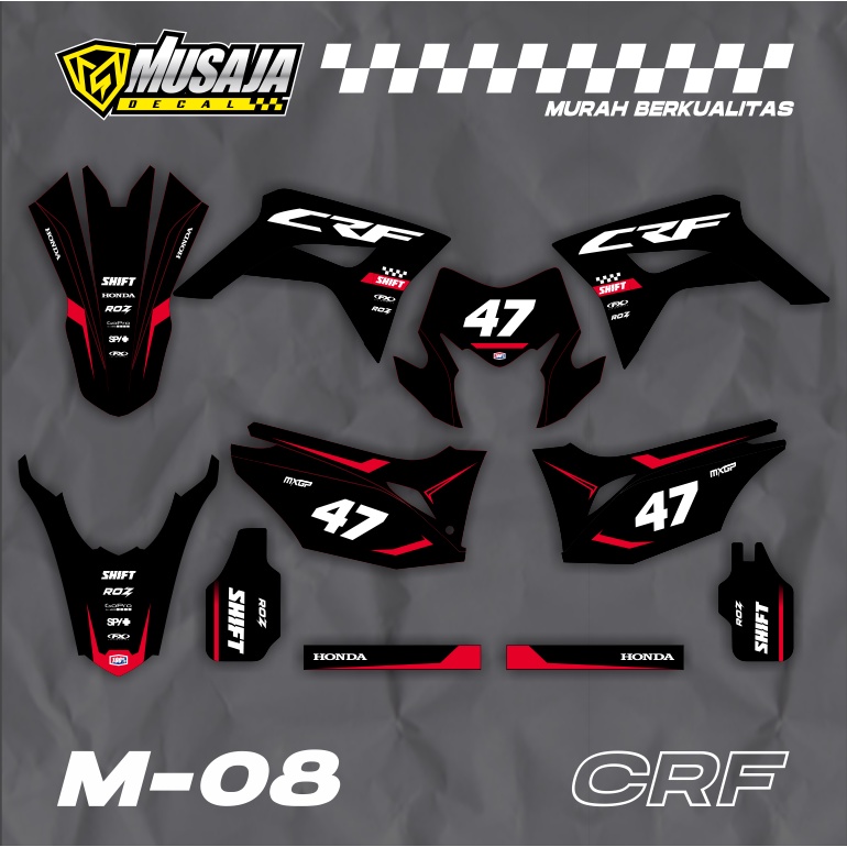 Decal stiker CRF 150L hitam merah simple - Dekal Crf full body glossy / doff