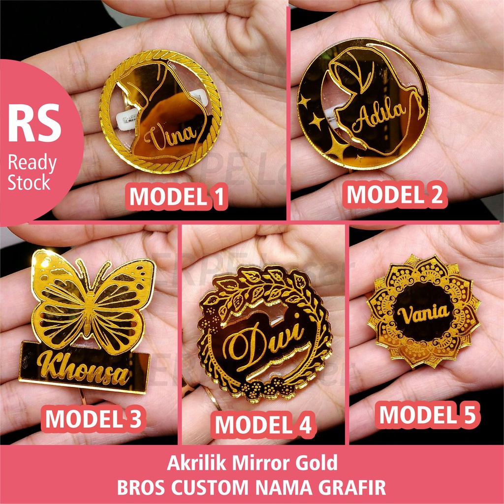 BROS AKRILIK GOLD CUSTOM NAMA | PIN BROSS HIJAB JILBAB