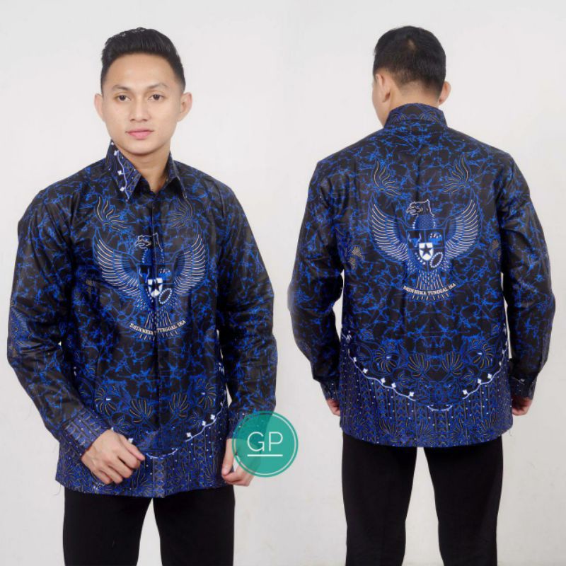 kemeja seragam batik pria lengan panjang motif Garuda terbaru