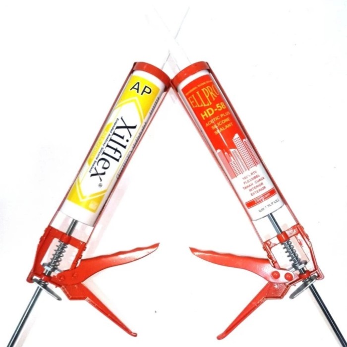 Lem Paket Lem Kaca Silicone Sealant + Gun/Tembakan Silicone Ellpro Kuning