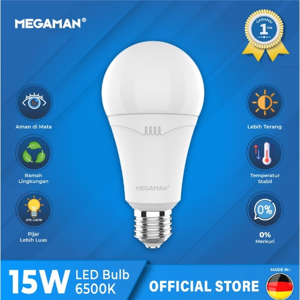 LAMPU LED / BOHLAM MEGAMAN A-BULB YTA70Z1 15W / 15 WATT GARANSI RESMI - 6500K PUTIH