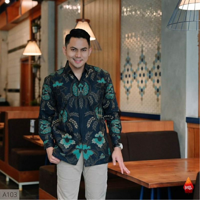 Batik kemeja ekslusif batik bahan katun halus lapis furing size reguler navy toska