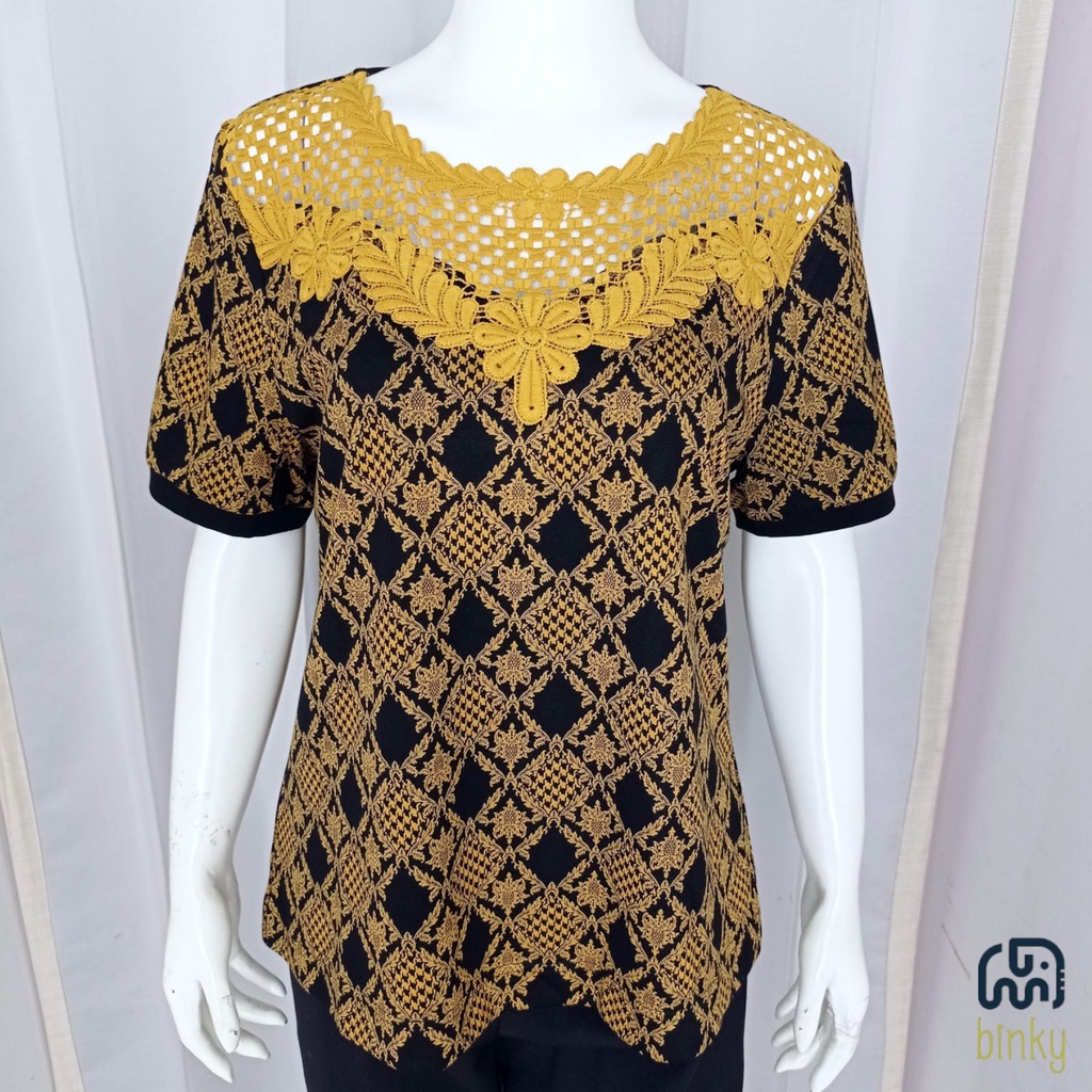 Blouse Wanita '' Kanza '' Kuning size XL, 2XL brukat V neck