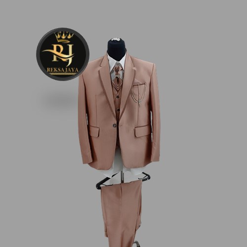 Jas Pengantin Pria Semi Wol Premium 1 Set Warna Rose Gold