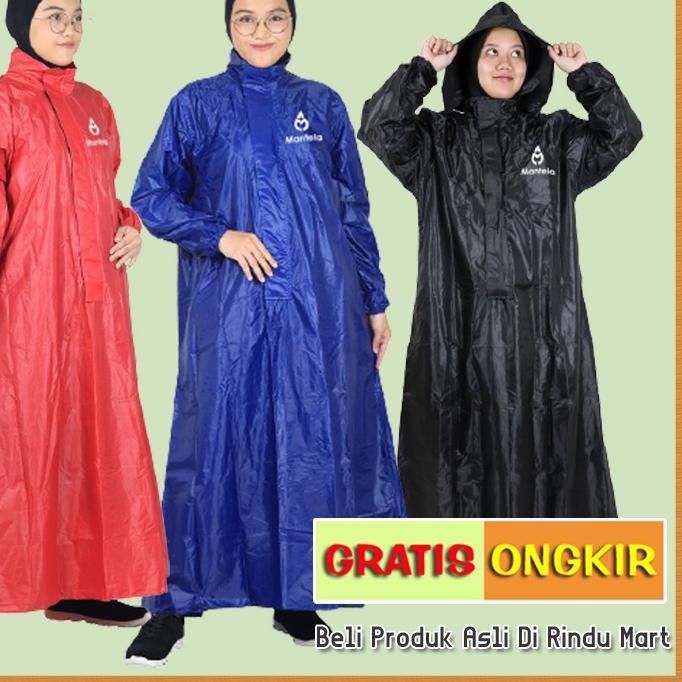 Jas Hujan Wanita Gamis Muslimah Jumbo Warna Hitam Navy Merah Army