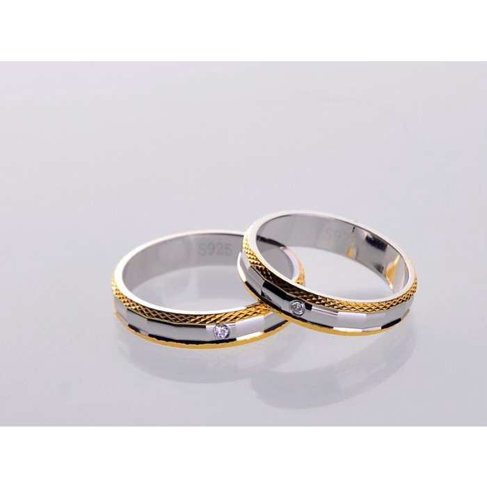 Cincin Couple Perak Sterling 925 berlapiskan emas putih/kuning 009