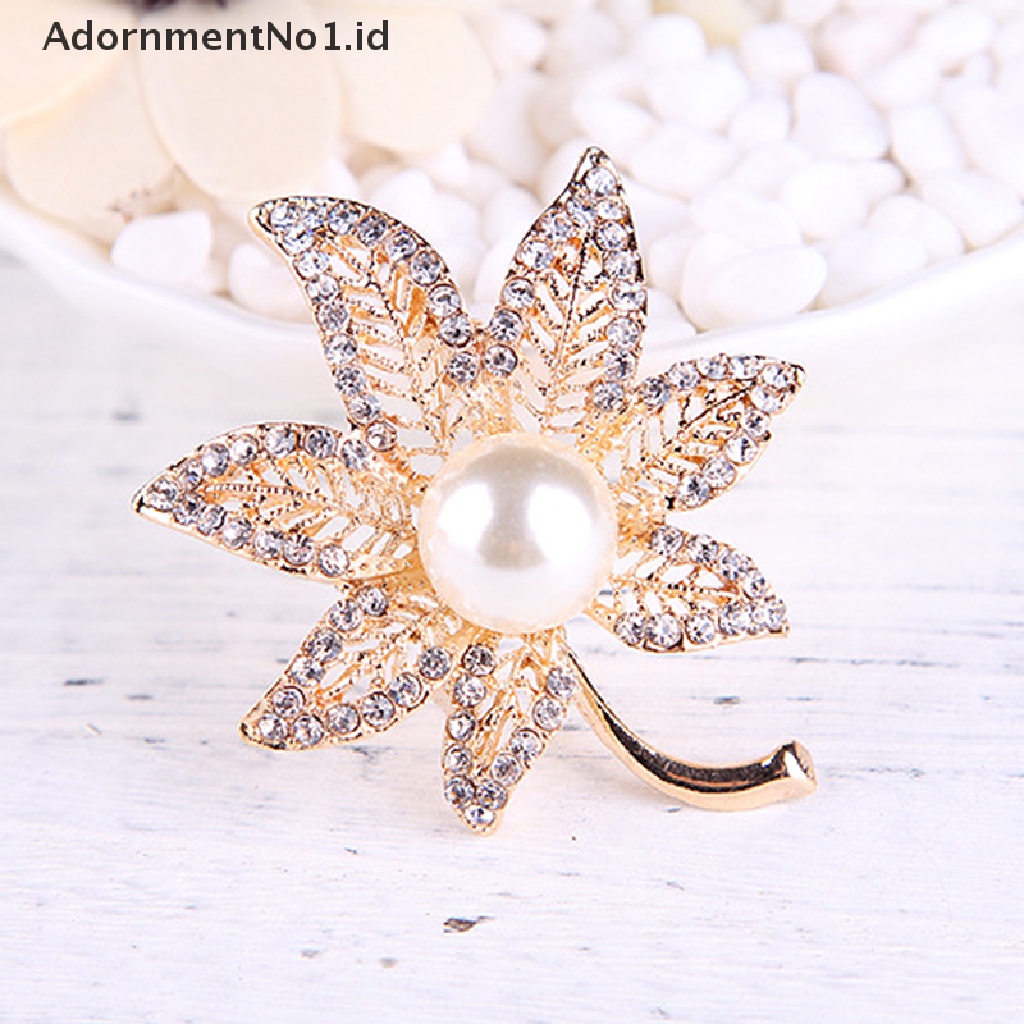 [AdornmentNo1] Bros Bunga Daun Maple Mutiara Brooch Pin Untuk Wanita Buket Sweater Syal Pakaian Korsase Perhiasan Hadiah [ID]