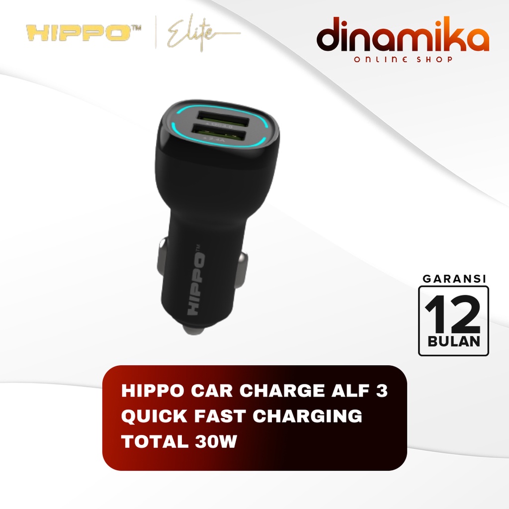 Hippo Car Charger ALF 3 QC 30W QC Fast Quick Charging 3.0 Casan Colokan Mobil Type C Android Iphone Micro Lightning Dual Port USB A USB C