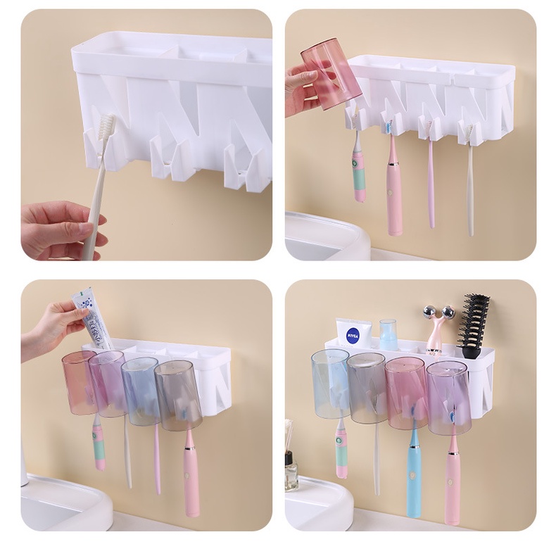 Rak Sikat Gigi Odol / Tempat Penyimpanan Tooth Brush Pasta Gigi Kamar Mandi Tempel Dengan Gelas