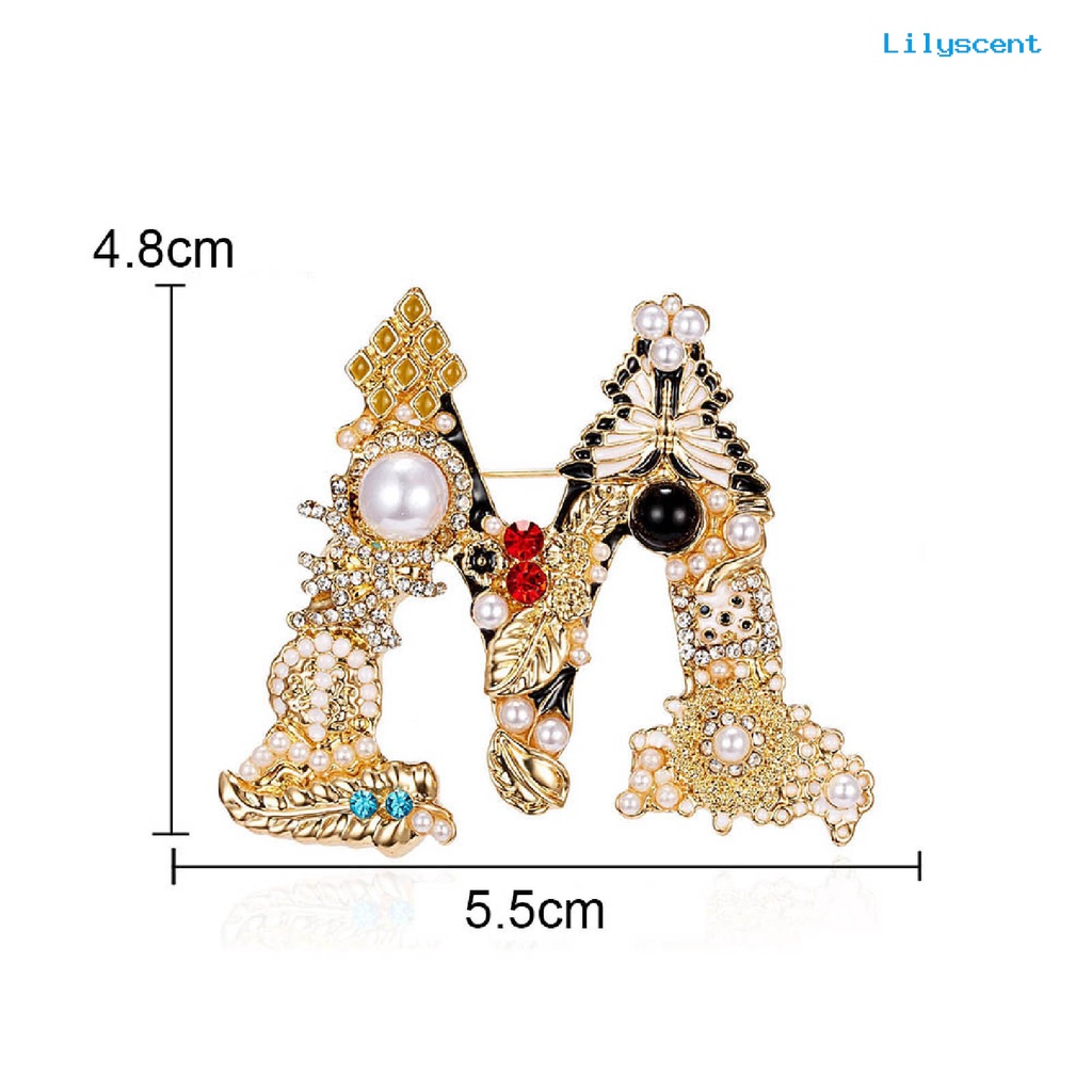 [LS] Enamel Bros Pin Muti-Warna Fashion Bentuk Huruf Wanita Berlian Imitasi Mutiara Imitasi Brooch Pin Untuk Pesta