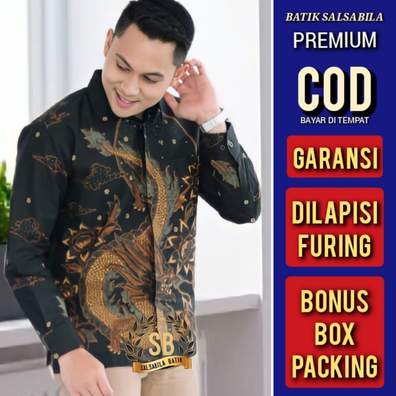 NAGA Batik Pria Modern Lengan Panjang Kemeja Batik Solo Sragenan