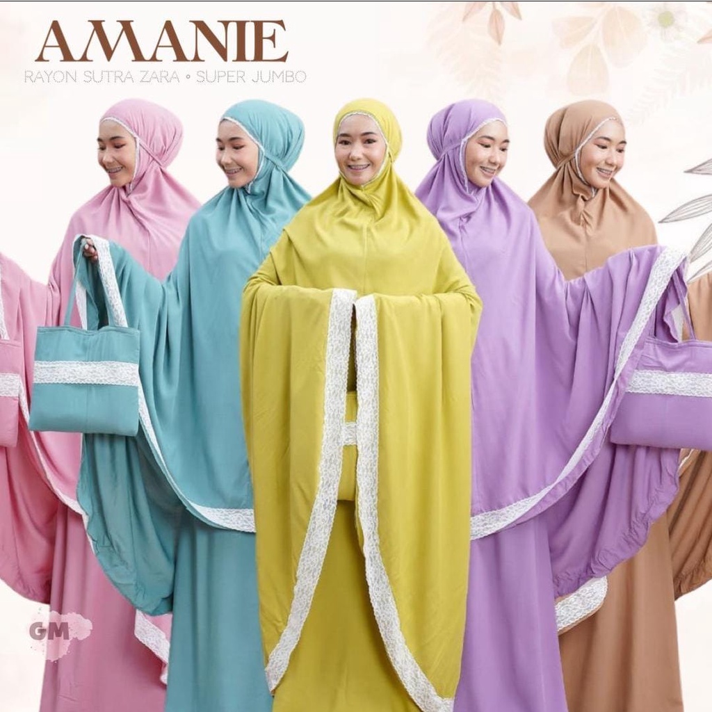 Mukena Amanie Rayon Sutra Zara Polos mix Renda / Mukena Super Jumbo Murah Premium / Mukena Rayon Ade