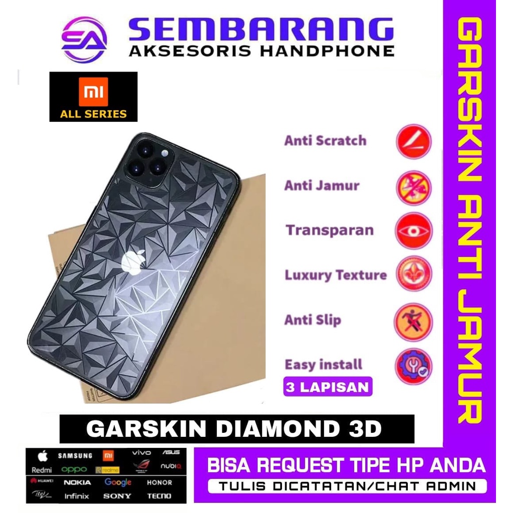 Garskin back Protector Diamond 3D | Anti Gores | Anti Jamur Hydrogel belakang Xiaomi  MiA1|MiA2 Lite