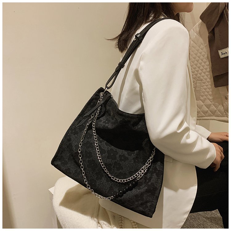 BJ62410 - BLACK/COFFEE/FLOWER - TAS TOTE SHOULDERBAG SLEMPANG TALI RANTAI WANITA FASHION KOREA CHINA IMPORT MODIS ELEGAN TERMURAH TERLARIS TERBARU BAGSTORE JAKARTA TAS BATAM ZC2410