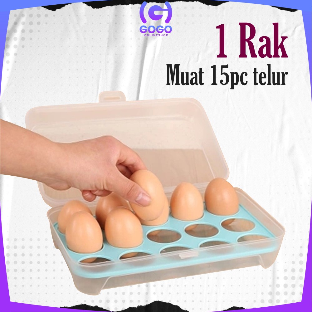 GOGO-C791 Kotak Tempat Rak Susun Penyimpanan Telur 15 Lubang Sekat / Rak Wadah Tempat Telor 15 Butir Egg Box Storage Organizer Anti Pecah