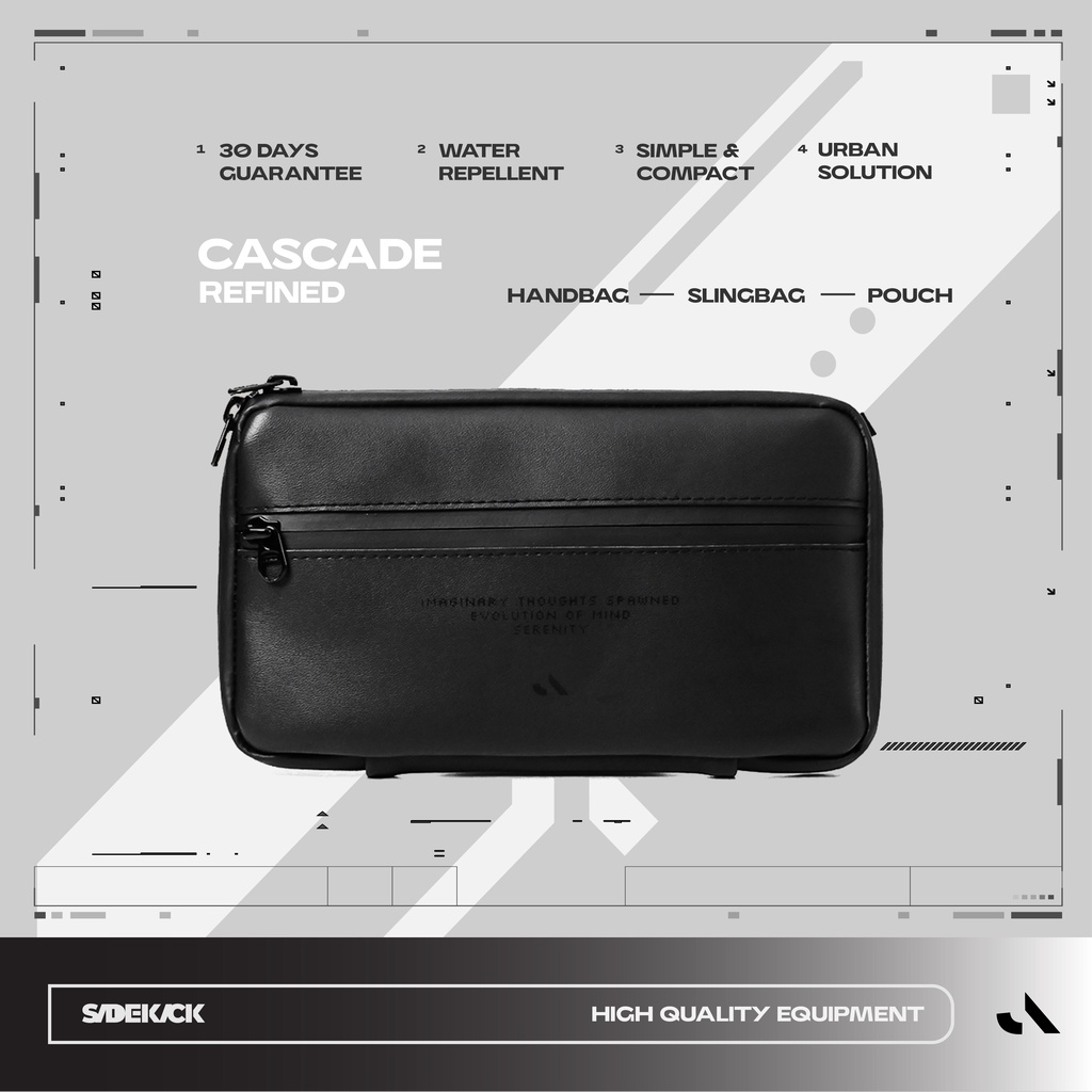 Sidekick Project CASCADE  Refined - Clutch Pria Warna Hitam Multifungsi (Hand Bag + Sling Bag + Hanging Bag)