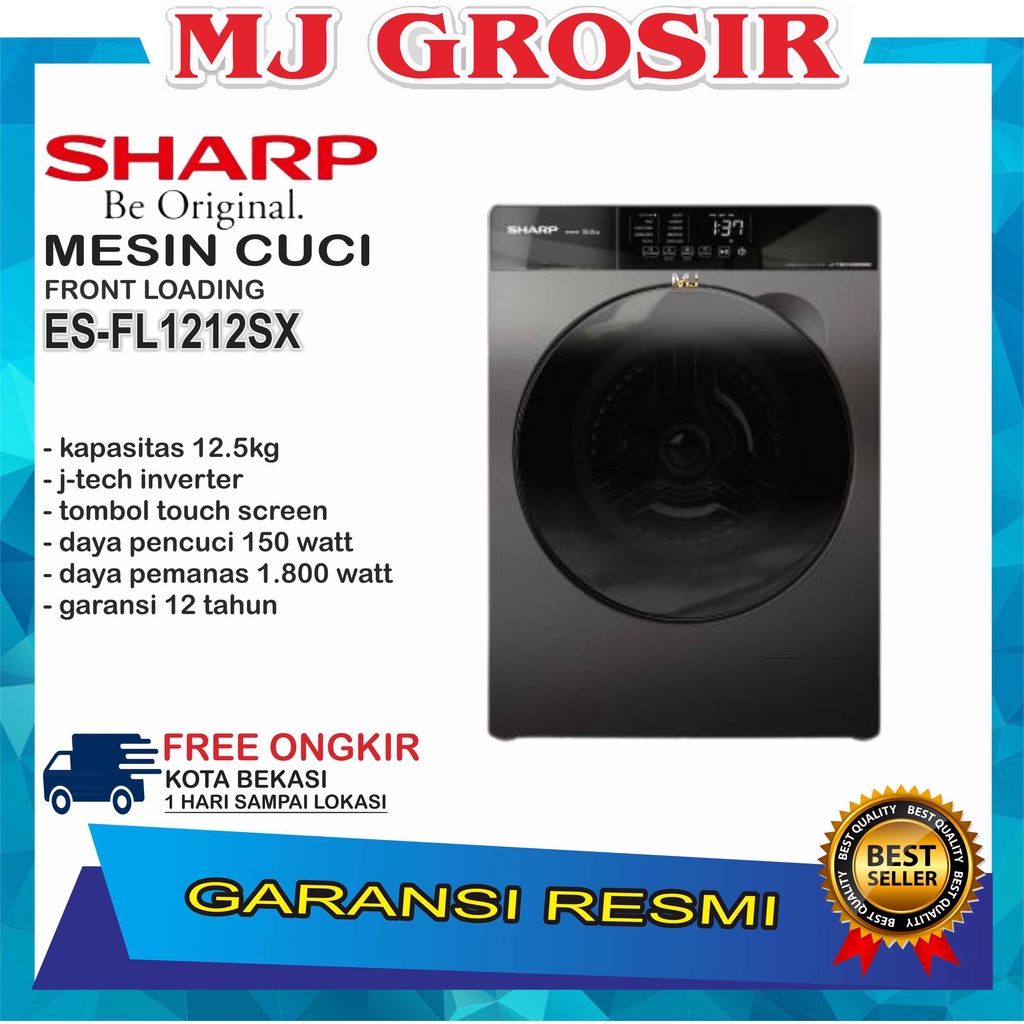 MESIN CUCI FRONT LOADING SHARP ES-FL 1212 SX 12.5 KG 1 TABUNG