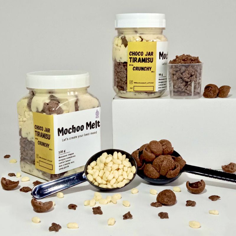 

Coklat Lumer Choco Jar Mochoo Melt with Cruchy Mix | Sereal plus Coklat Lumer Tiramisu