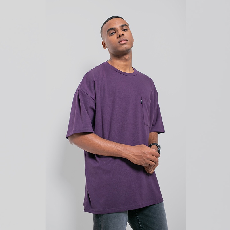 3Second Original Kaos Oversize Lengan Pendek 100% Cotton Katun Tshirt Basic Polos Pocket Pria Ungu 0