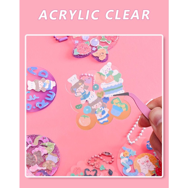 Set DIY Acrylic Keychain Sticker Kit Set Gantungan Kunci for Girls Kids Mainan Kreatifitas Anak Kerajinan Tangan Mainan Edukasi Craft Keterampilan