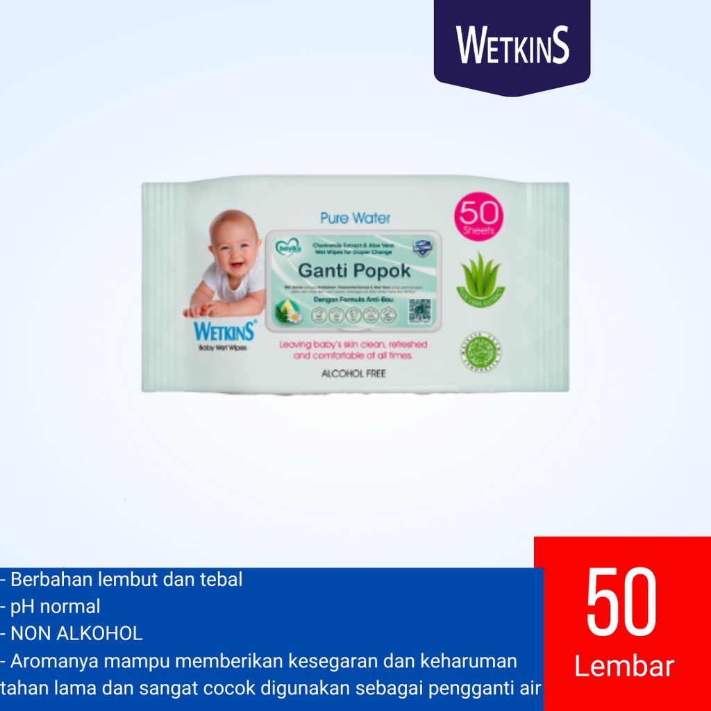 TISU BASAH BABY WETKINS GANTI POPOK BAYI 50 &amp; 80 SHEET [SWEETSPACE]