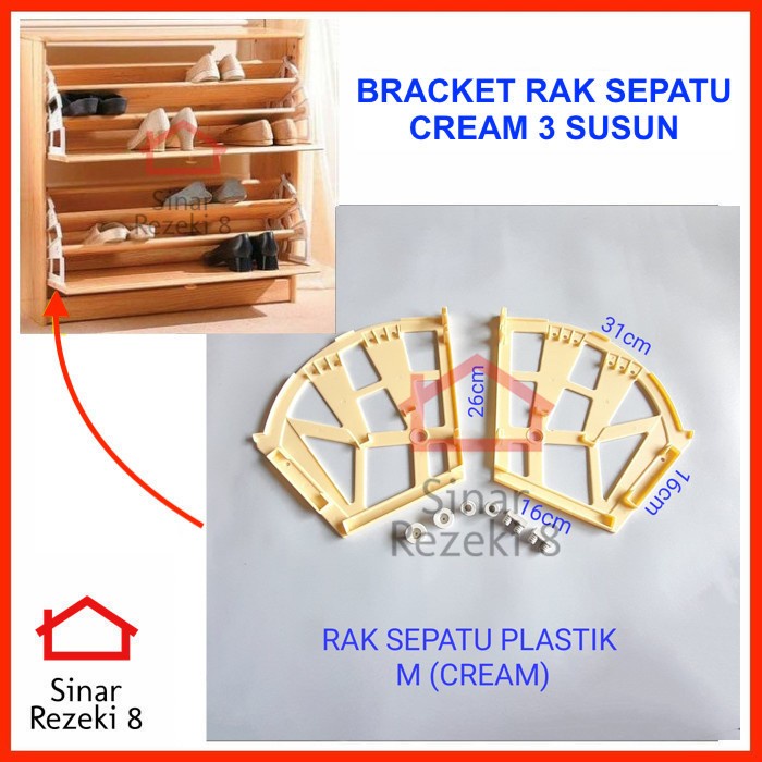 Rak Lemari Sepatu Bracket Engsel Fitting Putar 3 Susun Cream Plastik M