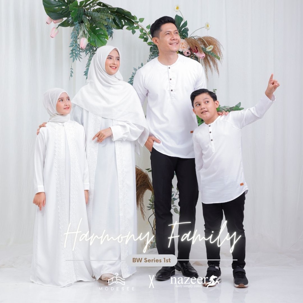 Modesee X Nazeer Baju Couple Keluarga Putih Polos - Family Set Lebaran Idul Fitri - Sarimbit Keluarg
