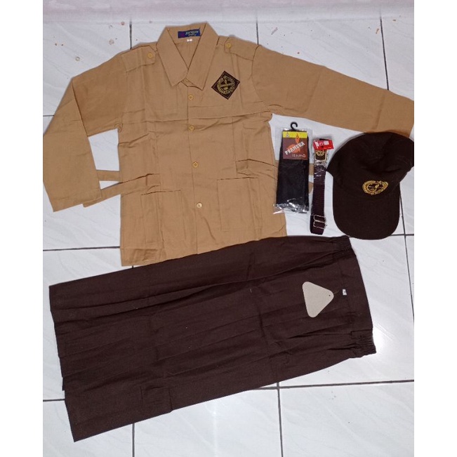 SETELAN SERAGAM PRAMUKA SD PEREMPUAN PANJANG LENGKAP + TOPI