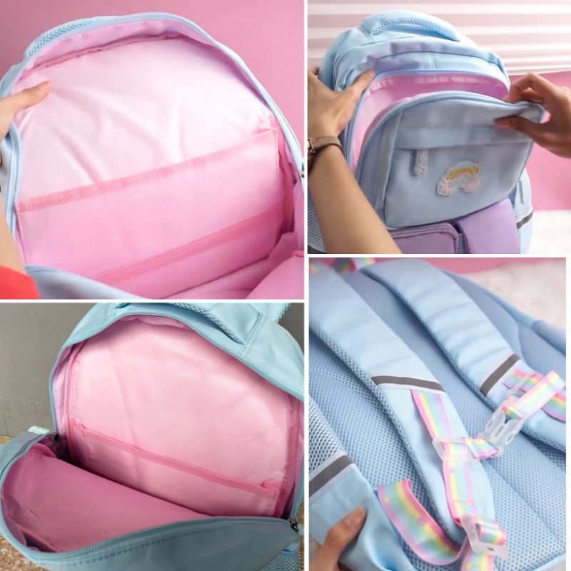 Tas ransel backpack anak perempuan alto girl pelangi - rainbow  free rain cover