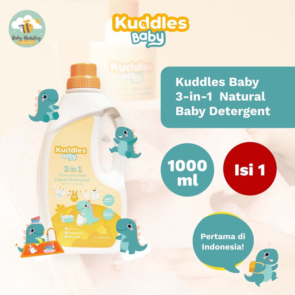 (NEW) Kuddles Natural 3 in 1 Baby Detergent (1000ML) / SENSITIVE SKIN SAFE / DETERGENT BABY / DETERGENT NO SLS